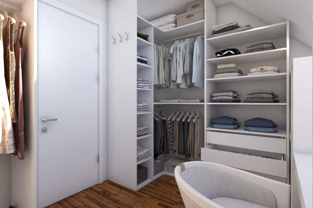 Customizable built-in wardrobe with organized shelves and hanging space. Perfect for maximizing stor.