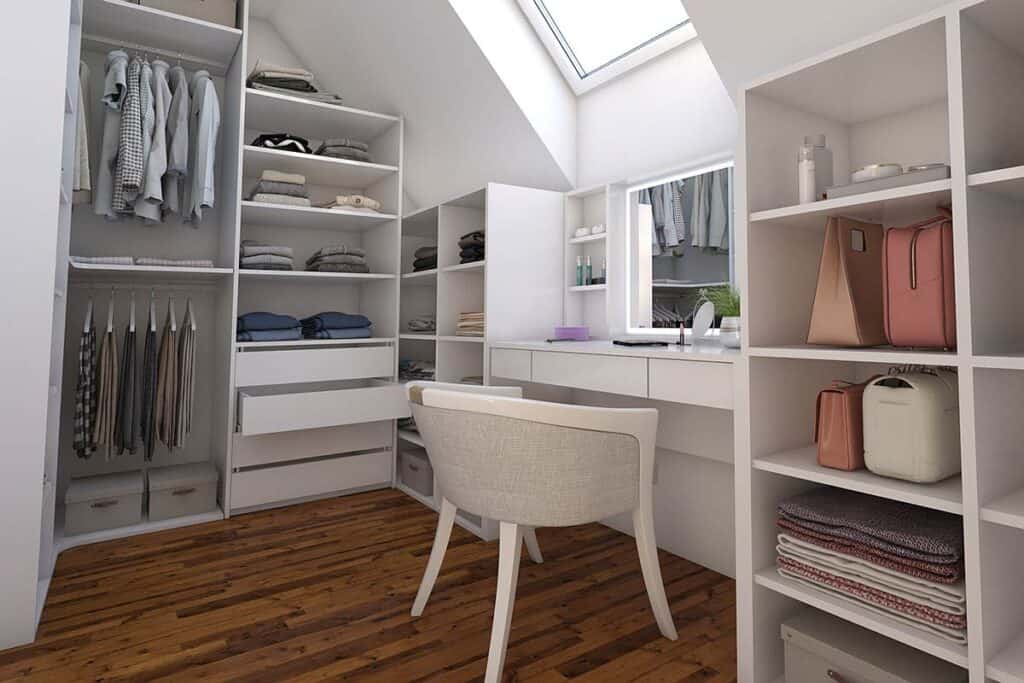 Custom built-in wardrobe for attic or small room storage solutions.