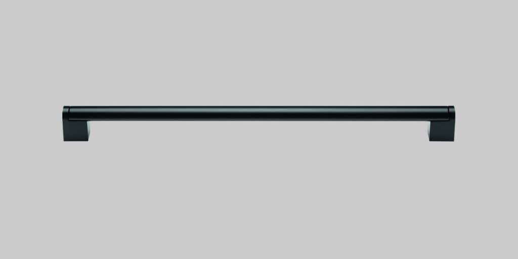 Handle for furniture, black finish, sleek design.
